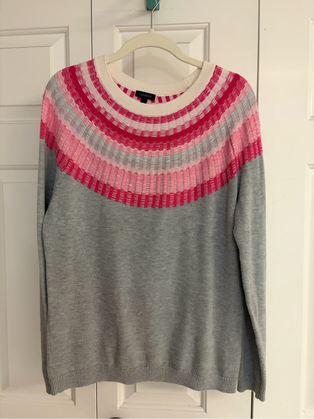 Talbots Gray Sweater with Pink Ombre Yoke